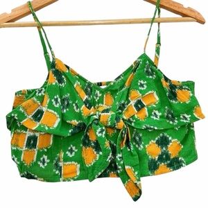 Aerie Green and Yellow Patterned Women's Top XS